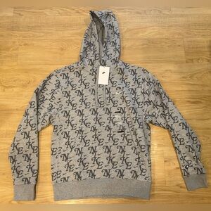 Nike Men’s NSW BB LA All Over Monogram Club Fleece Pullover Hoodie Gray NWT S-XL